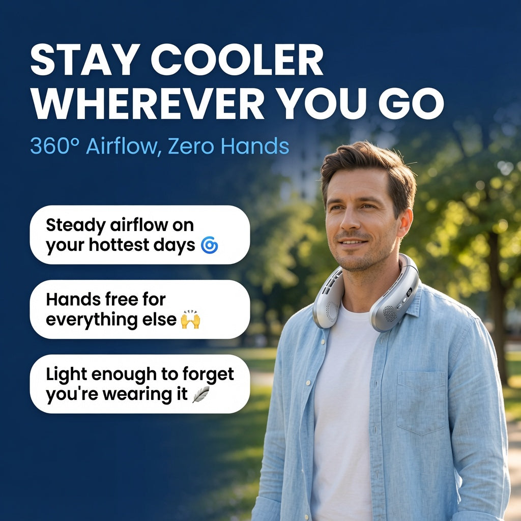 CoolFlow™ Neck Fan | 360° Hands-Free Cooling Comfort